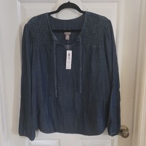 Chico's Denim Blue Long Sleeve Blouse